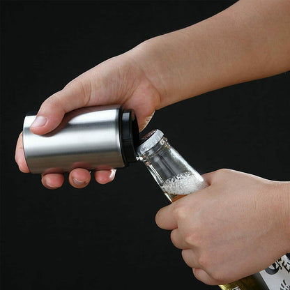 Magnetic Push-Down Bottle Opener – Stainless Steel, Reusable Cap Friendly