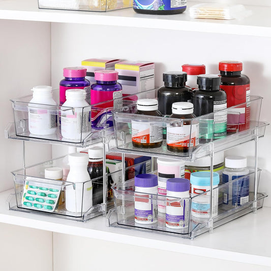 2-Tier Clear Slide-Out Organizer Set – Multiuse Storage for Kitchen, Pantry & Bathroom