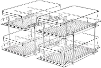 2-Tier Clear Slide-Out Organizer Set – Multiuse Storage for Kitchen, Pantry & Bathroom