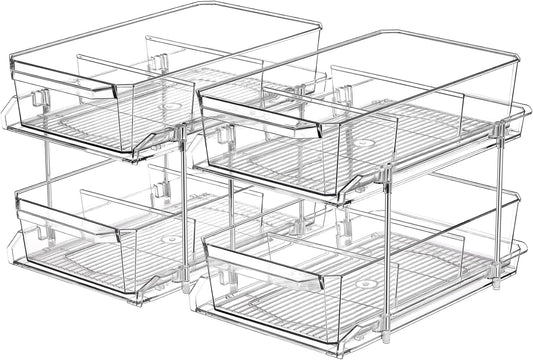2-Tier Clear Slide-Out Organizer Set – Multiuse Storage for Kitchen, Pantry & Bathroom